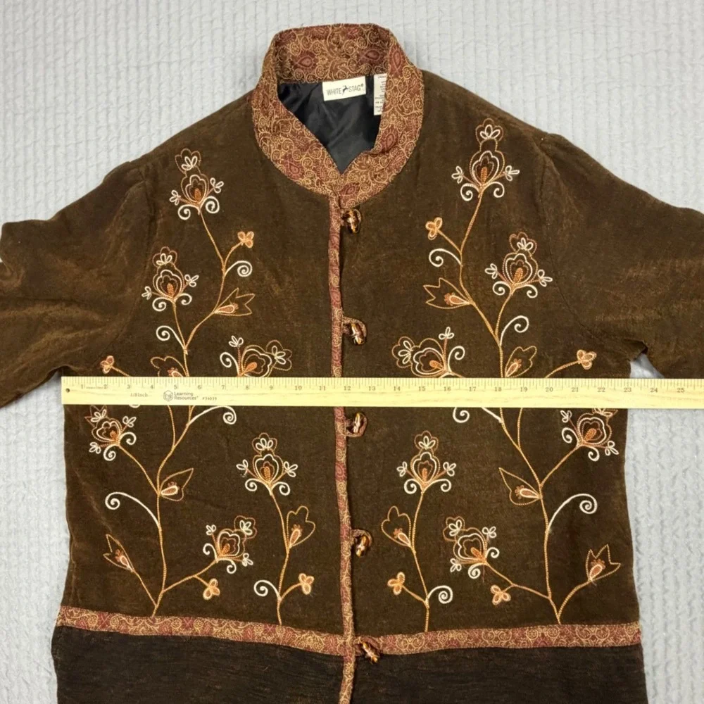 White Stag Womens XL Woodland Brown Floral Embroidered Velvet Jacket W5511915 - Picture 4 of 7